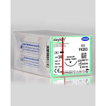 Dosan Daylon 3/0 26mm 3/8 Ters Keskin 75cm PA Emilemeyen Stur Y4263