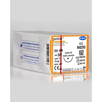 Doğsan Politer 3/0 25mm 1/2 Yuvarlak 75cm PET Emilemeyen Sütur R4250
