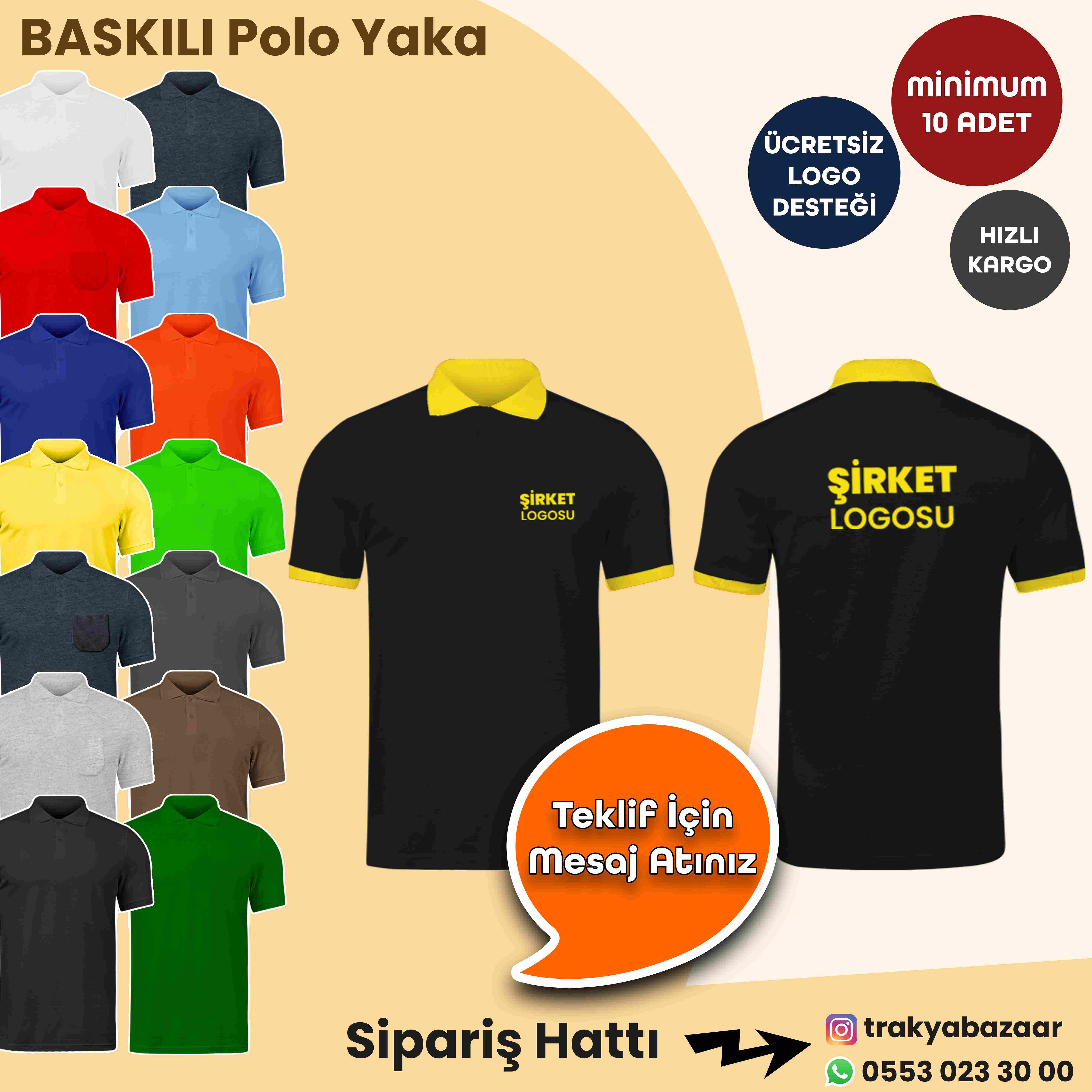 çift renk  Firma nakışlı Polo Yaka Tişört