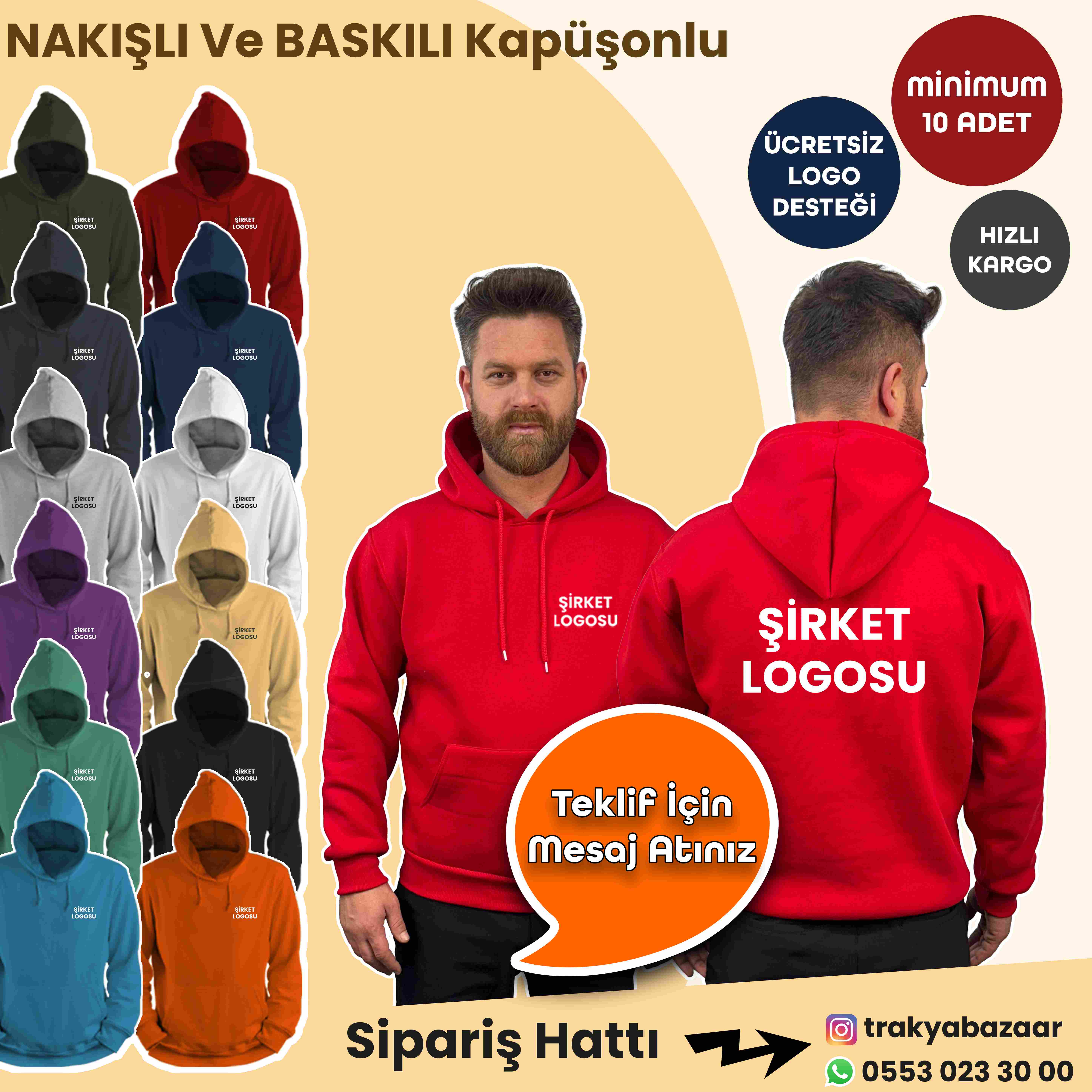 TİŞÖRT GELSİN Firma Logolu Nakışlı Kapüşonlu