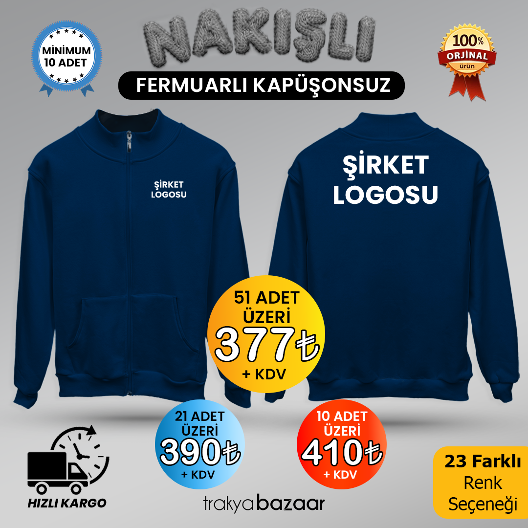 TRAKYA BAZAAR Fermuarlı Kapüşonsuz