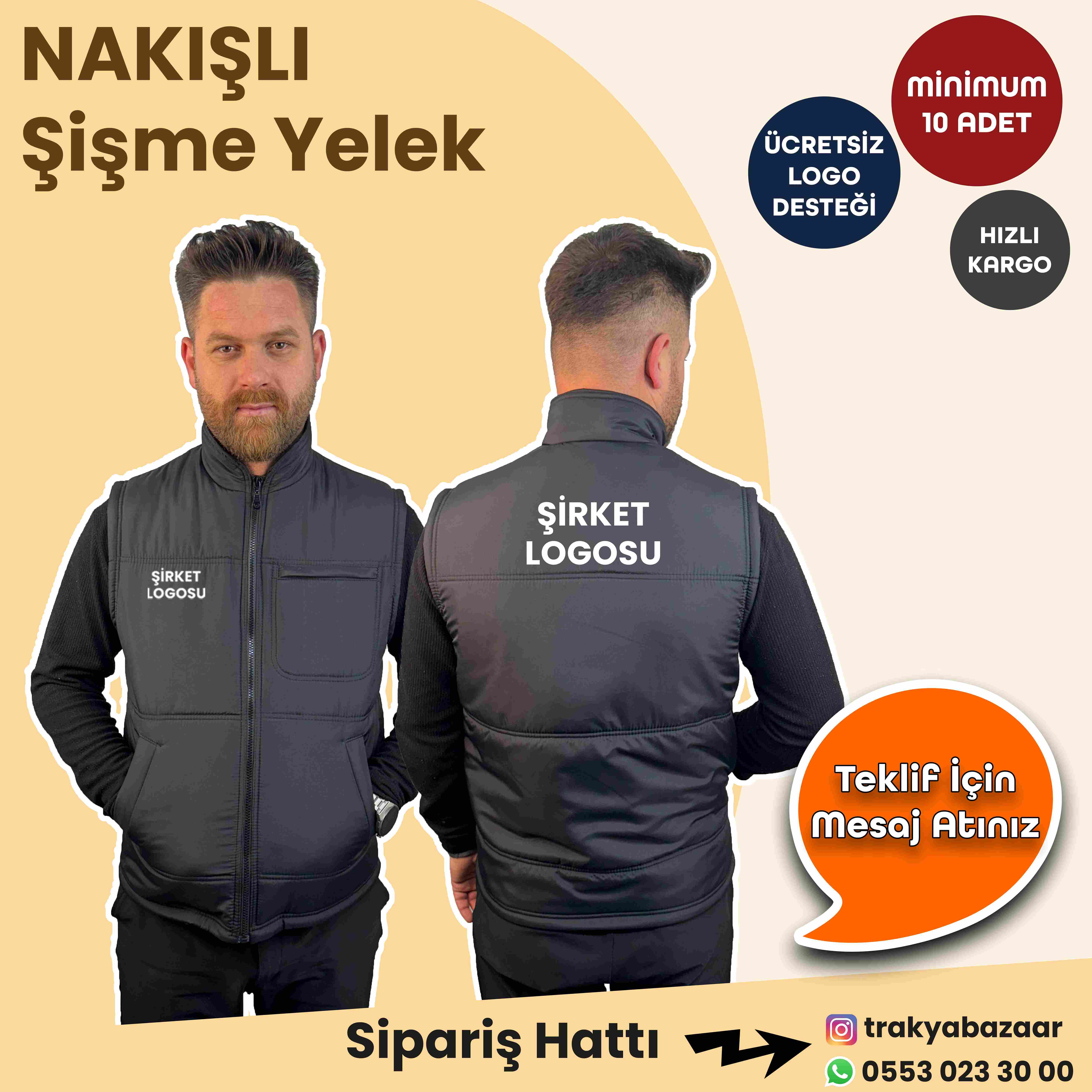 TRAKYA BAZAAR Firma Logolu Nakışlı Yelek