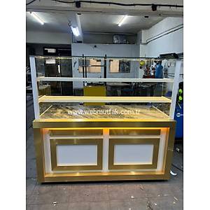 150 cm Gold Baklava Tezgah� | Ledli Beyaz Te�hir Dolab� Uluda� Granit