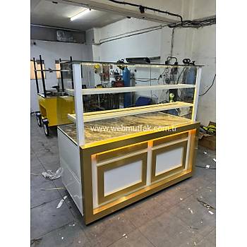 150 cm Gold Baklava Tezgah� | Ledli Beyaz Te�hir Dolab� Uluda� Granit