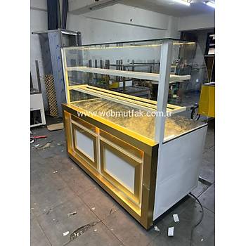 150 cm Gold Baklava Tezgah� | Ledli Beyaz Te�hir Dolab� Uluda� Granit