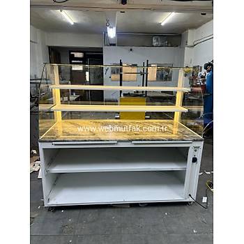 150 cm Gold Baklava Tezgah� | Ledli Beyaz Te�hir Dolab� Uluda� Granit