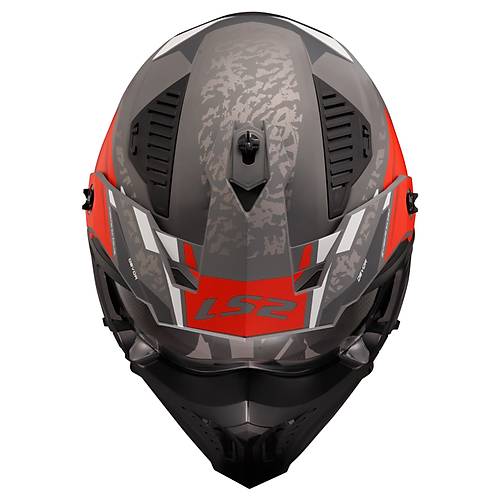 LS2 Drifter Devor Mat Gri-Titanium Krmz Cross Kask