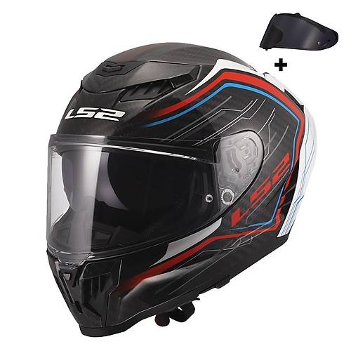 LS2 DRAGON KARBON SUBIC BEYAZ-MAV�-KIRMIZI KASK