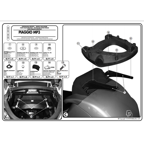 KAPPA KR108 PIAGGIO MP3 125-250-300-400-500 (06-14) ARKA �ANTA TA�IYICI