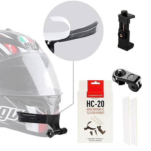 KNMASTER HC-20 KASK �ENE YAPI�TIRICILI TELEFON TUTUCULU AKS�YON KAMERA TUTUCU