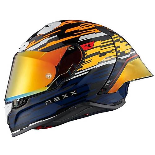 NEXX X.R3R Glitch Racer Karbon Turuncu-Mavi Kapal Kask