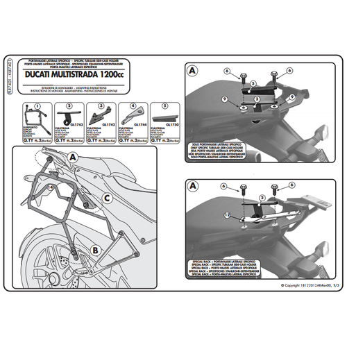 GIVI PLR7401 DUCATI MULTISTRADA 1200 (10-14) YAN �ANTA TA�IYICI