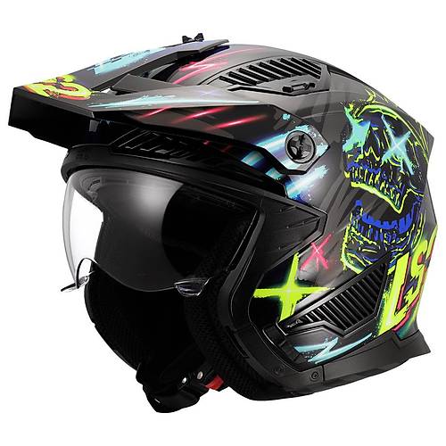 LS2 Drifter Razy Siyah-Mavi Cross Kask