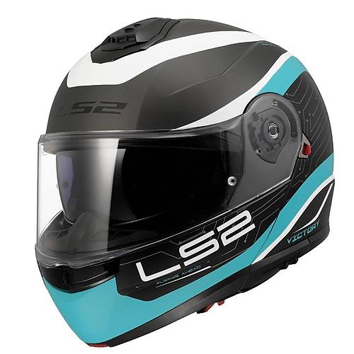 LS2 Strobe 2 Victory Mat Titanium-Beyaz-Metal Mavi ene Alr Kask