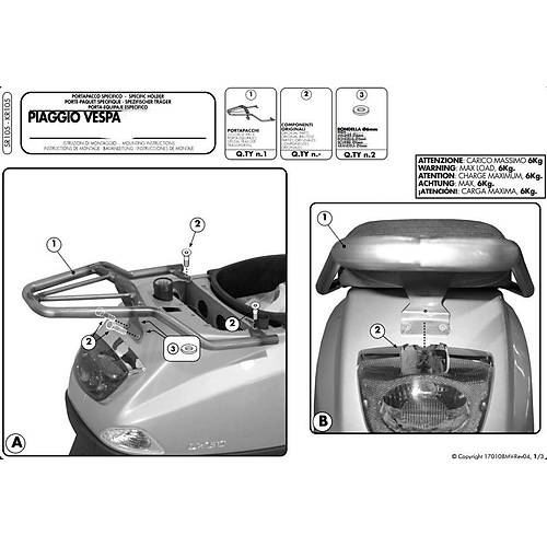 GIVI SR105 PIAGGIO VESPA LX - S 50-125-150 (05-14) ARKA �ANTA TA�IYICI