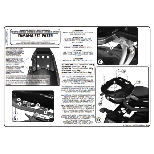 KAPPA KZ359 YAMAHA FZ1 FAZER 1000 (06-15) ARKA �ANTA TA�IYICI
