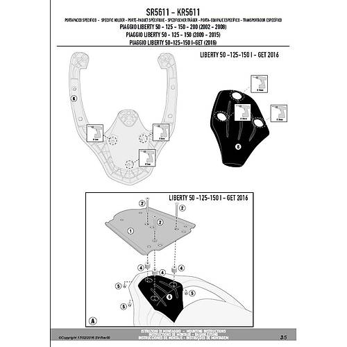 GIVI SR5611 PIAGGIO LIBERTY 50-125-150-200 I-GET (02-24) ARKA �ANTA TA�IYICI