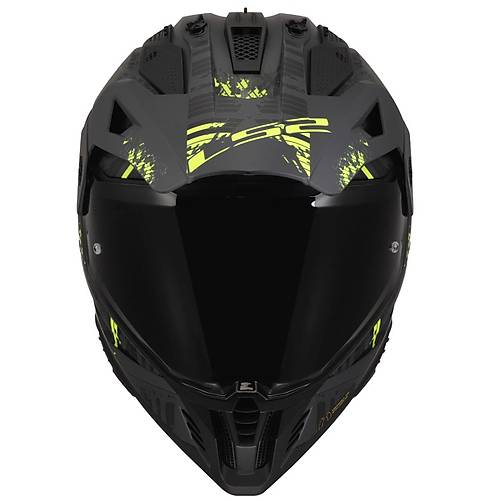 LS2 Pioneer 2 Crazy Mat Siyah-Gri-Neon Sar Cross Kask