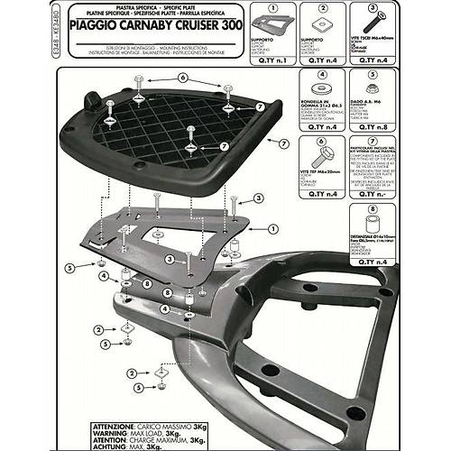GIVI E348 PIAGGIO CARNABY CRUISER 300 (09-12) ARKA �ANTA TA�IYICI