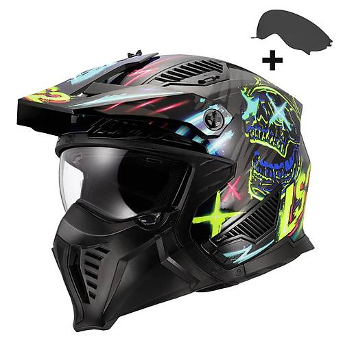 LS2 Drifter Razy Siyah-Mavi Cross Kask