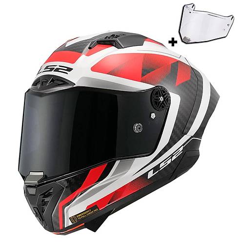 LS2 THUNDER KARBON GP AERO RAUTE BEYAZ-KIRMIZI KASK