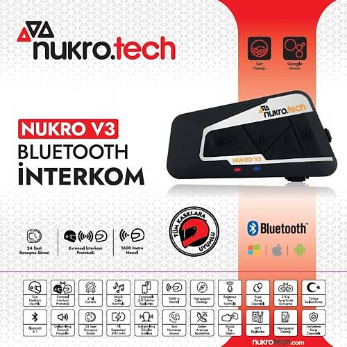 Nukrotech Nukro V3 Bluetooth Intercom Seti W