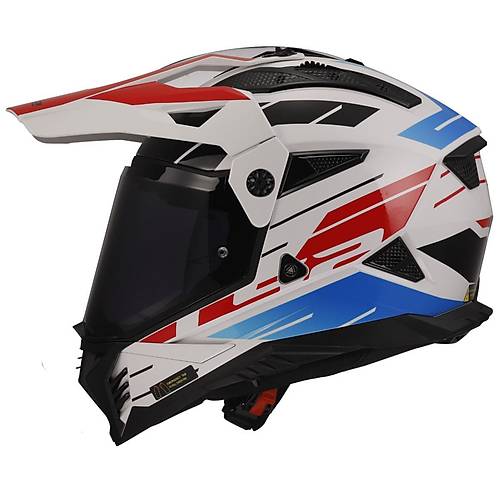 LS2 Pioneer 2 Namib Beyaz-Mavi-Krmz Cross Kask