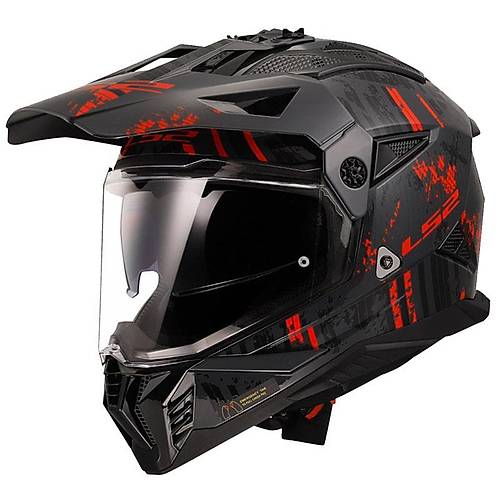 LS2 Pioneer 2 Crazy Mat Siyah-Gri-Krmz Cross Kask