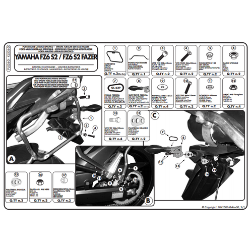 GIVI PLX360 YAMAHA FZ6 S2 - FZ6 600 FAZER S2 (07-11) YAN �ANTA TA�IYICI