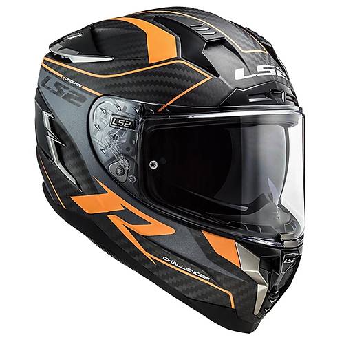 LS2 Challenger C Karbon Grid Mat Karbon-Turuncu Kapal Kask