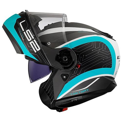 LS2 Strobe 2 Victory Mat Titanium-Beyaz-Metal Mavi ene Alr Kask