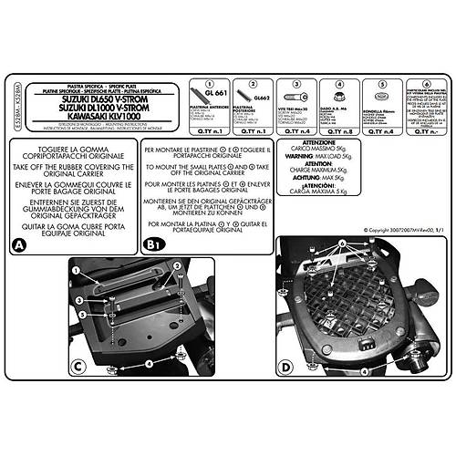 GIVI E528M SUZUKI DL 650-1000 V-STROM (02-11) - KAWASAKI KLV 1000 (04-10) ARKA �ANTA TA�IYICI