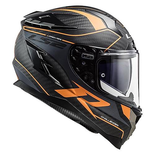 LS2 Challenger C Karbon Grid Mat Karbon-Turuncu Kapal Kask