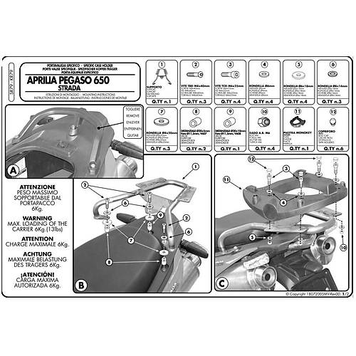 KAPPA KR79 APRILIA PEGASO 650 STRADA-TRAIL (05-11) ARKA �ANTA TA�IYICI
