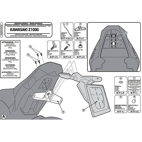 GIVI 450FZ KAWASAKI Z 1000 (10-13) ARKA �ANTA TA�IYICI