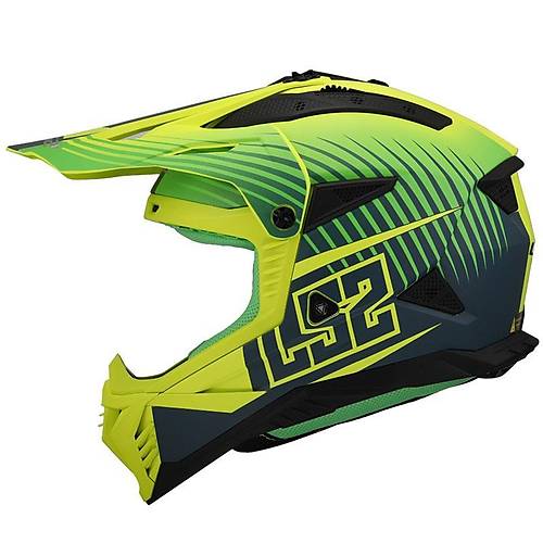 LS2 Fast 2 Duck Kros Kask Yeil Neon Sar