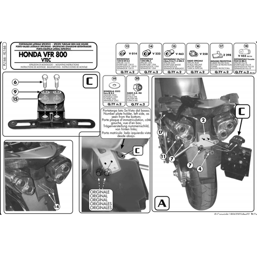 GIVI PL166 HONDA VFR 800 VTEC (02-11) YAN �ANTA TA�IYICI