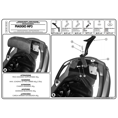KAPPA KR108 PIAGGIO MP3 125-250-300-400-500 (06-14) ARKA �ANTA TA�IYICI