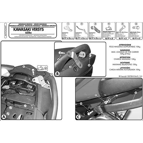 GIVI 447FZ KAWASAKI VERSYS 650 (06-09) ARKA �ANTA TA�IYICI