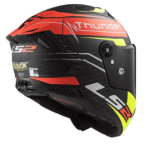 LS2 Thunder Karbon Attack Mat Krmz-Neon Sar Kapal Kask