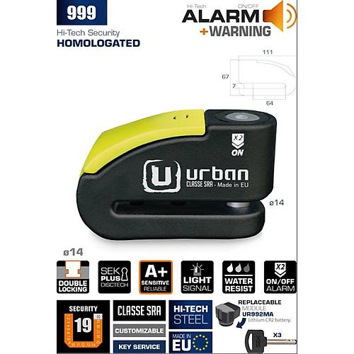 Urban Securty 999 S.r.a Snf Alarml Disk Kilidi 14mm Pim