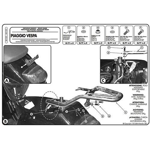 GIVI SR105 PIAGGIO VESPA LX - S 50-125-150 (05-14) ARKA �ANTA TA�IYICI