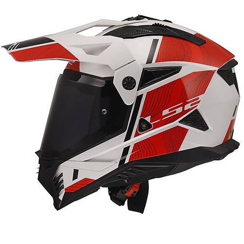 LS2 Pioneer 2 Hill Beyaz-Krmz Cross Kask