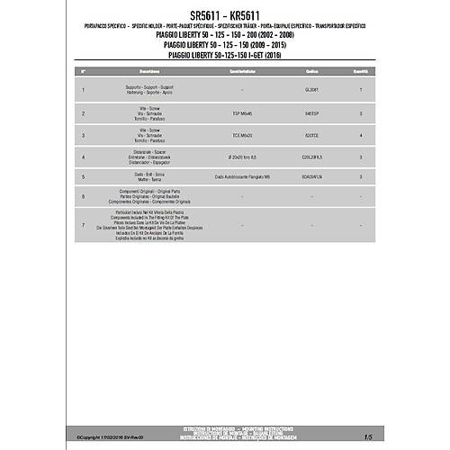 GIVI SR5611 PIAGGIO LIBERTY 50-125-150-200 I-GET (02-24) ARKA �ANTA TA�IYICI