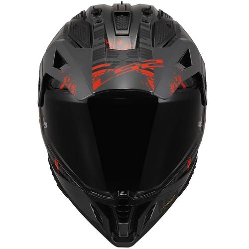 LS2 Pioneer 2 Crazy Mat Siyah-Gri-Krmz Cross Kask