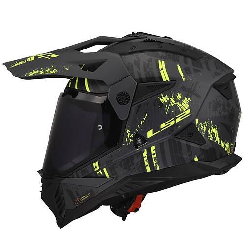 LS2 Pioneer 2 Crazy Mat Siyah-Gri-Neon Sar Cross Kask