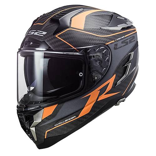 LS2 Challenger C Karbon Grid Mat Karbon-Turuncu Kapal Kask