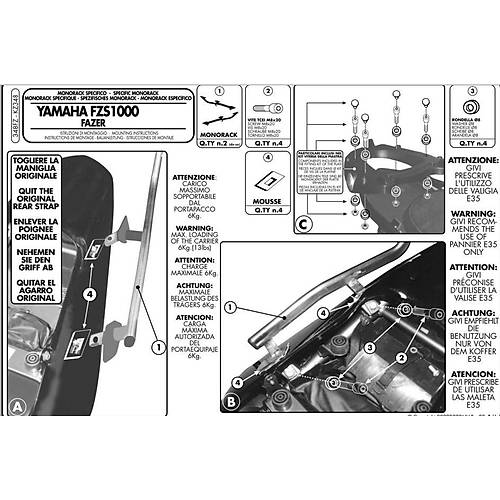 GIVI 348FZ YAMAHA FZS 1000 FAZER (01-05) ARKA �ANTA TA�IYICI