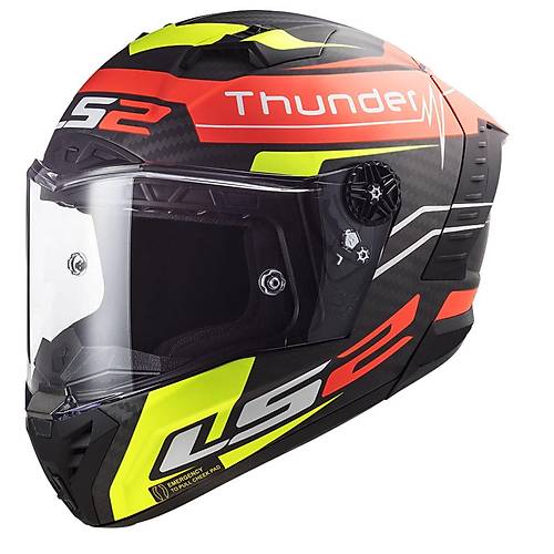 LS2 Thunder Karbon Attack Mat Krmz-Neon Sar Kapal Kask