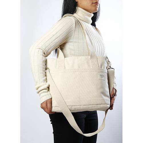 Kanvas College Totebag (Bej) - (Fermuarlı)